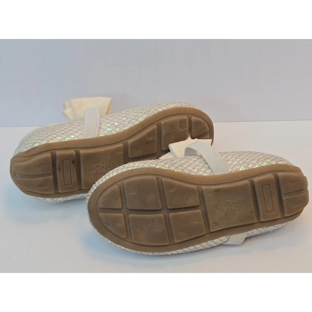 Michael Kors Rover Day White Shimmer Sequin Bow Mary Jane Flats Toddler Size 5